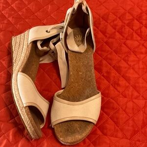 UGG Cream Espadrille Wedge Sandals with Ankle Tie
